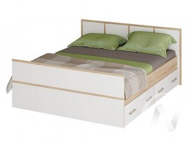 Двуспальная кровать 1,4м Сакура (дуб сонома/белый) в Черепаново - cherepanovo.mebel-nsk.ru | фото