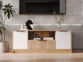 Тумба под ТВ  ТМ-001 Ивис (дуб крафт золотой/белый) в Черепаново - cherepanovo.mebel-nsk.ru | фото